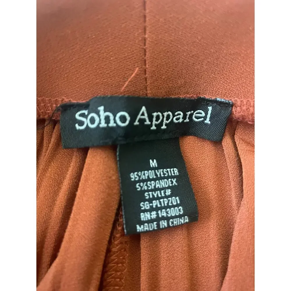 Soho Apparel Burnt Orange Pleated Wide Leg Pants Medium